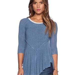 Free People Weekends Three Quarter Sleeve Layering Top in Blue - Size XS